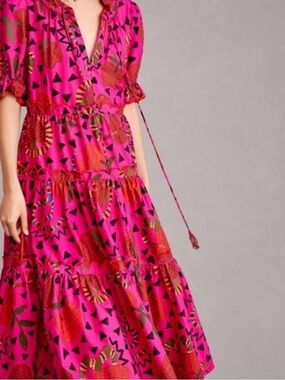 FARM Rio Hot Pink Floral Tiered Maxi Dress